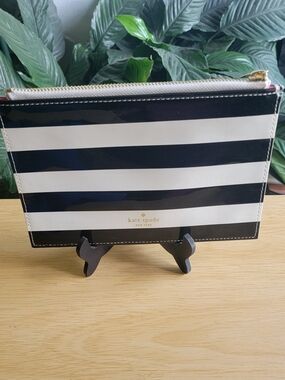 Kate Spade Black & White Stripe Zip Pouch